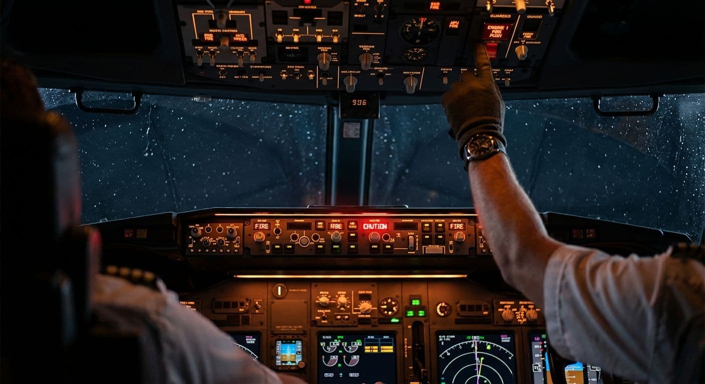 Piloti durante addestramento emergenze nel simulatore di volo