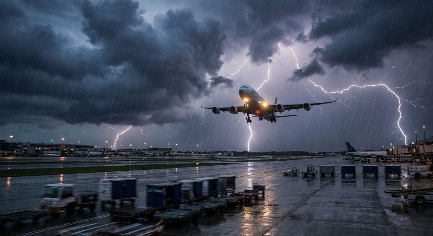 Condizioni meteo avverse con nuvole temporalesche viste dal cockpit