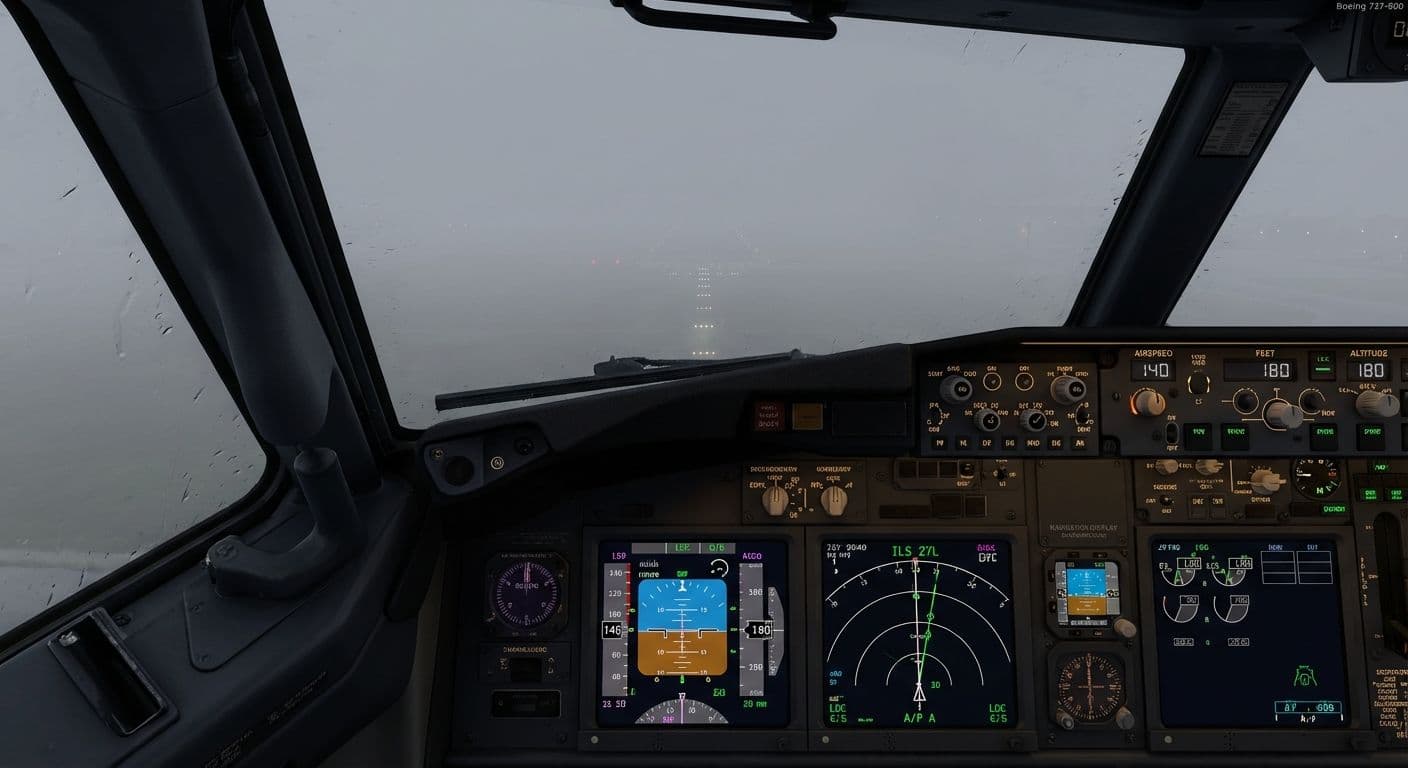 Strumenti ILS e indicatori di avvicinamento nel cockpit Boeing 737