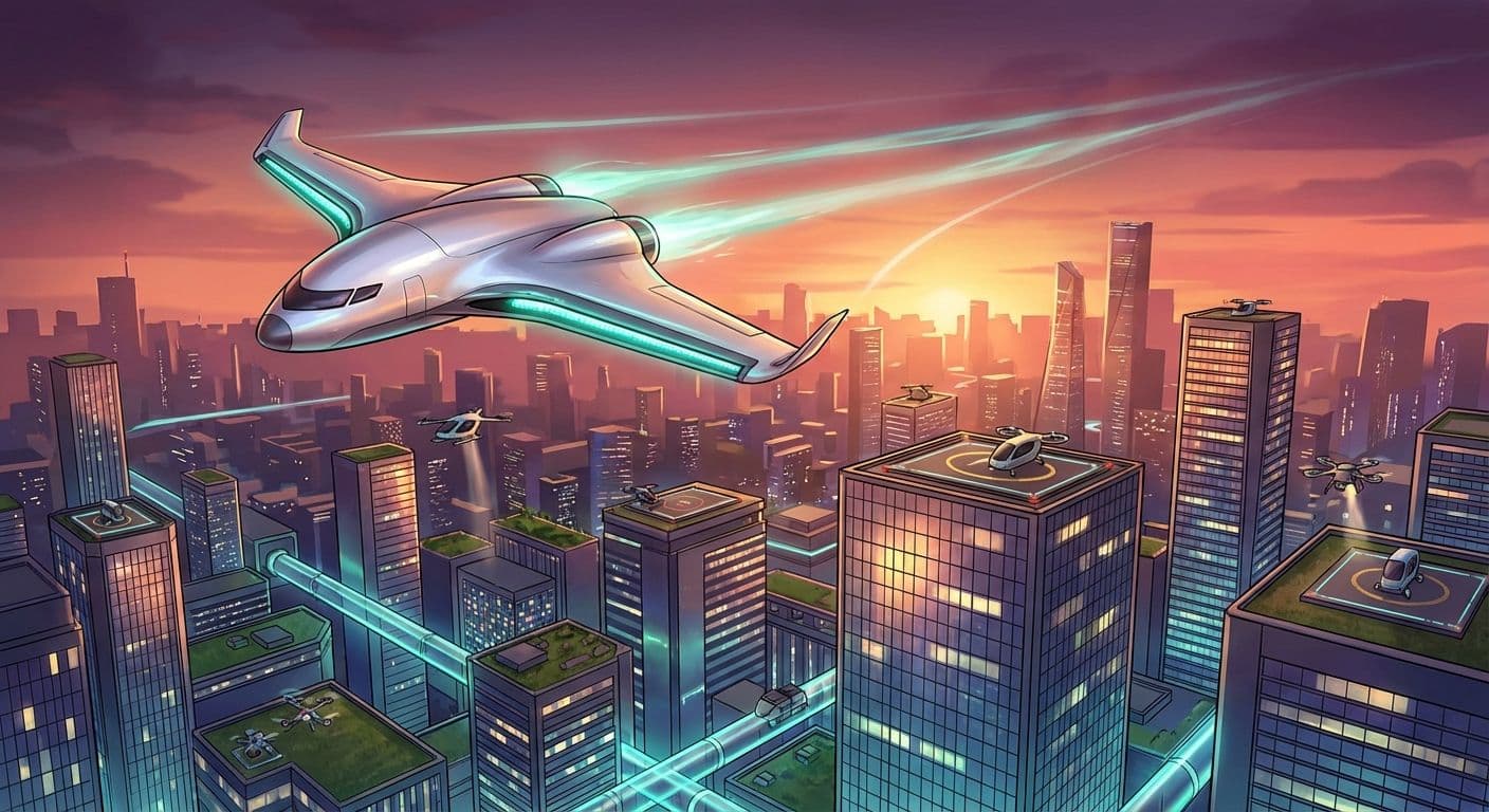 Aereo futuristico a idrogeno che rappresenta il futuro dell'aviazione sostenibile