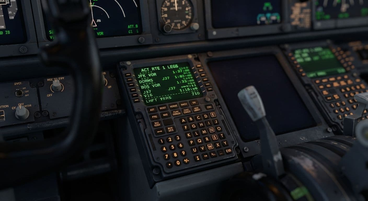 Display del Flight Management System FMS nel cockpit del Boeing 737