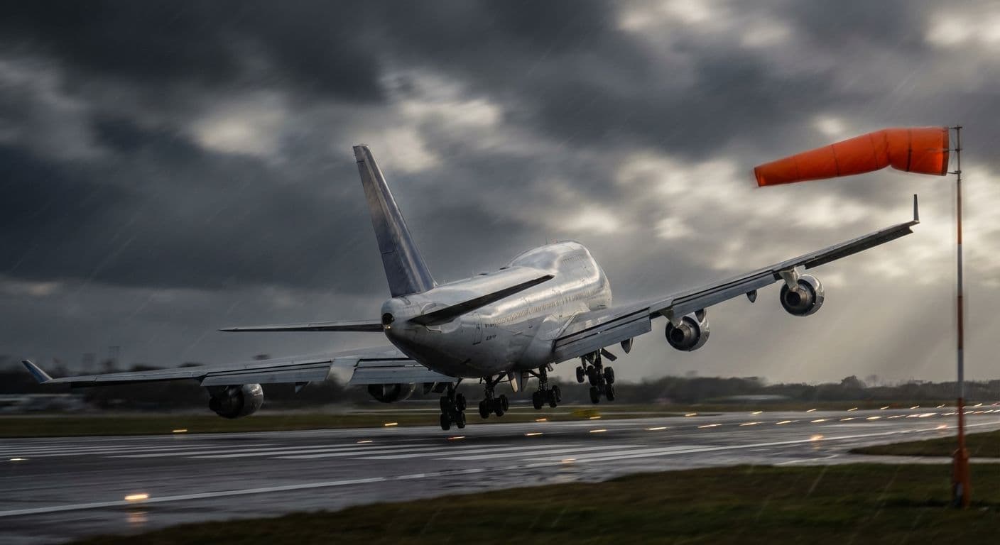 Boeing 737 in atterraggio con vento laterale crosswind sulla pista