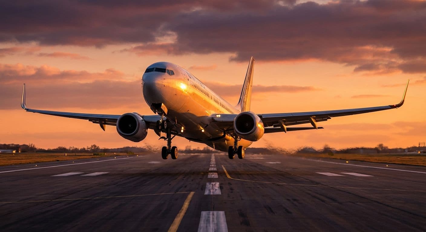 Boeing 737 in fase di decollo dalla pista con carrello in retrazione